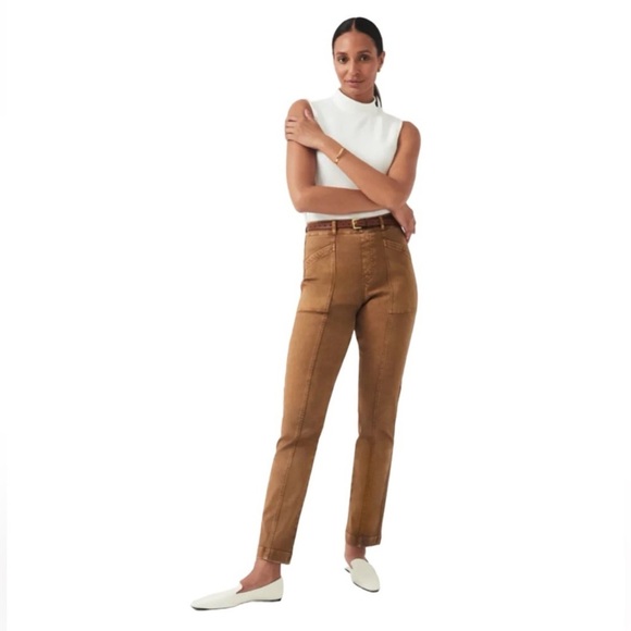 Spanx Stretch Utility Twill Straight Leg Pants in Acorn Size Medium Petite Nwt - Picture 1 of 9